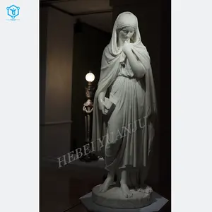 YUANJU Custom marble statues Natural stone hand carved white marble figures with book statues marble statues