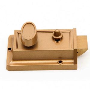 WEKIS Antique Style Keyless Night Latch Deadbolt Rim <b>Lock</b> Nickel Zinc Alloy with 60mm Backset and Front Door <b>Key</b> Gold Finish - Product Image 1