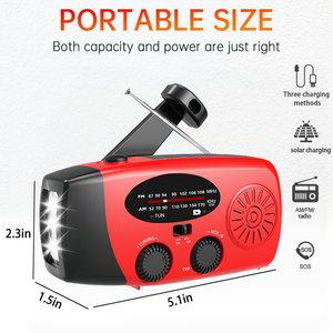 Radio Solaire Météo d'Urgence XSY-088 Mini Portable 2000mAh à Manivelle avec Chargeur Téléphone et Lampe de Poche LED, Radio AM/FM/NOAA - Product Image 2