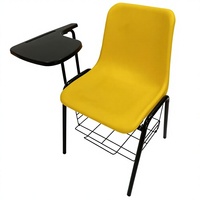 Chaise de bureau ergonomique avec tablette d'écriture intégrée et panier de rangement, structure en plastique et acier durable