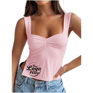 Cute Pleated V-neck <b>Strappy</b> Plus Size Women's Tank <b>Tops</b> Sexy Sleeveless Wrap Front Backless Knitted Breathable Clubbing - Product Image 1