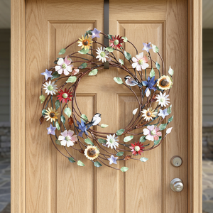Corona Floral Metálica Hecha a Mano, Redonda, Estilo Bohemio, Decorativa, Sin Luces, de Alta Calidad, para Decoración de Puertas - Product Image 3