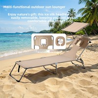Chaise longue de plage pliable individuelle avec dossier inclinable et appui-tête amovible en soie glacée