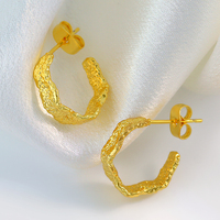 Boucles d'oreilles géométriques tendance, bijoux en or 18 carats, forme creuse en C, étoile, cœur, pour femmes