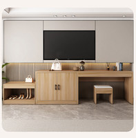 Ensemble complet de meubles en bois sur mesure pour chambre d'hôtel : meuble TV, casier à bagages et bureau, idéal pour usage commercial dans les maisons d'hôtes et auberges