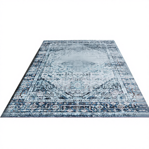 Alfombra de Lujo Estilo Boho Vintage, de Pelo Corto, con Estampado Floral, Antideslizante, 5x7, Azul, de Poliéster Lavable a Máquina, para Sala de Estar Moderna - Product Image 4