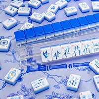 Juego de Mahjong Americano Personalizado de 160 Piezas, Azul y Blanco, con Fichas Acrílicas, Diseño de Mariposas y Grullas, para Viajes y Noches Familiares
