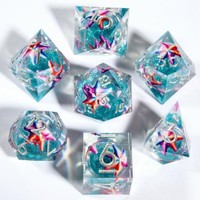 Ensemble de dés en résine polyédrique à cœur liquide transparent, écologique, avec logo personnalisé gravé, à bords vifs, pour jeux de société DND RPG, en gros