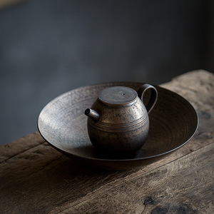 Handmade Stoneware Teapot Stand Round With Lid For Kung Fu <b>Tea</b> <b>Set</b> Water Storage Dry Brewing Tray - Product Image 3