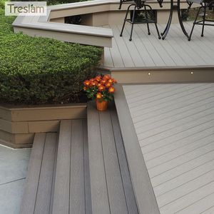 Treslam <span class=keywords><strong>madera</strong></span> al aire libre plástico reciclado agujero redondo compuesto Wpc cubierta Co-extrusión piso al aire libre jardín cubierta de piso - Product Image 2
