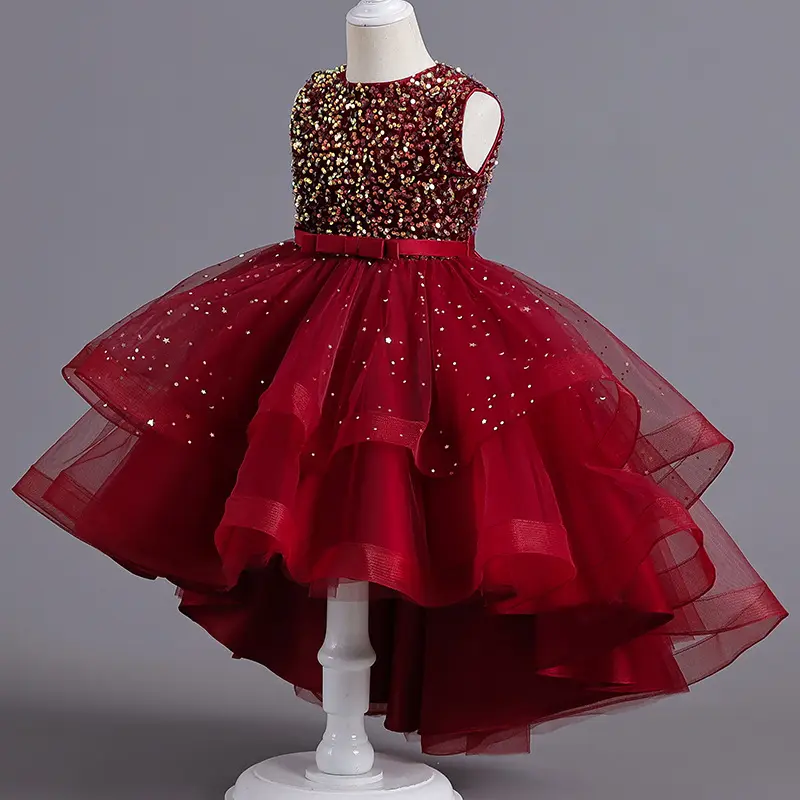 Long Sleeves Red Sequin Wedding Flower Girl Dress Kids Party nice Dress Princess christmas dresses for girls