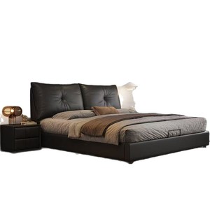 Cama King Size de Cuero Genuino Color Crema, Diseño Italiano Minimalista de Alta Gama con Almacenamiento, Modelo 2025 - Product Image 5
