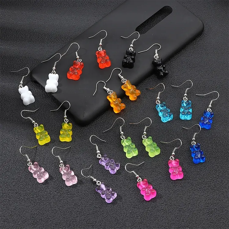 11 colors Cute Candy Jelly Colour Acrylic Resin Diy Dangle Ear Rings Accessories Jewelry Teddy Gummy Bear Earrings For Girls