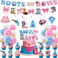 Kit de Vaisselle Jetable Thème Cowboy Rose et Bleu avec Bannière Bottes ou Nœuds pour Décoration de Fête d'Anniversaire - Vente en Gros