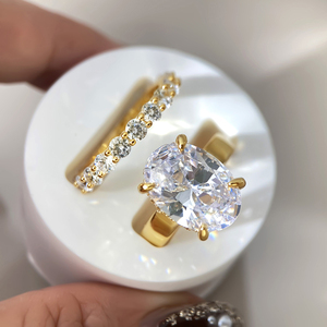 Luxury Zircon 18K Gold Plated Brass Gemstone Engagement <b>Stack</b> <b>Ring</b> with Oval Cut Zirconia 18K Gold Plated for Women - Product Image 1