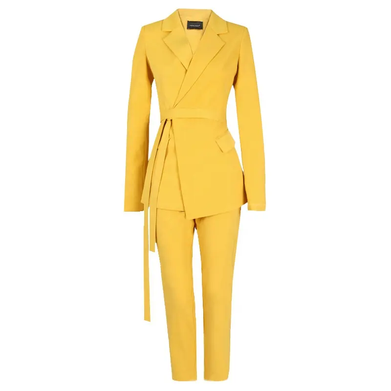 Latest Spring Fashion Style Lapel Blazer Coat Sets Long Sleeves Slim Two-piece Pants Suit