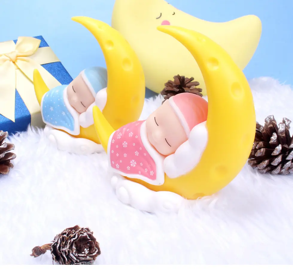 OEM Cake decoration DIY sleeping baby moon plugin kids birthday party decoration doll microview ornament
