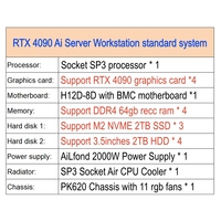 Station de travail standard 4GPU RTX 4090, 4090 24GB/48GB, CPU 7532, H12D-8D BMC, 256G RAM, 2000W, serveur AI GPU, ordinateur PC