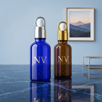 Flacon compte-gouttes en verre cobalt vide personnalisé en usine, 5ml, 10ml, 15ml, 20ml, 30ml, 50ml, 100ml pour sérum, huile, soins de la peau, vente en gros