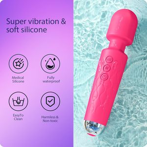 Vibrador tipo varita, juguete sexual para adultos, estimulación del clítoris/punto G, 8 velocidades/20 patrones, totalmente impermeable, 1 pila D, 6 onzas (rosa) - Product Image 4