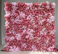 G32 Floral 3d Roll up Artificial Silk FlowerWall Backdrop Panel Pink Fake Cloth Flower Wall for Wedding Home Salon Decor