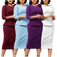 Robes d'automne tendance D3381 pour femmes, robes décontractées élégantes à col rond et manches 3/4, robes de bureau pour femmes, robe d'église pour femmes avec fleurs 3D