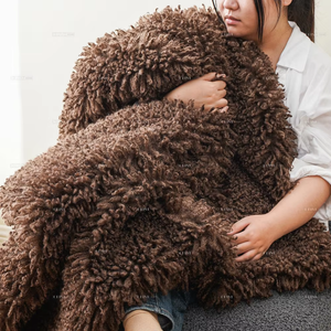 <span class=keywords><strong>Plaid</strong></span> lesté de luxe 60x70 en fausse fourrure tricotée unie, doux et moelleux, effet nuage, style Teddy Shaggy, pour la décoration intérieure - Product Image 5