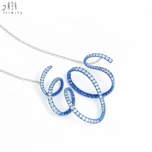 High Quality Curved Lines Series Trendy Elegant Stud Earrings 18K Solid Gold Real Natural Diamonds & Sapphire Pendant <b>Necklace</b> - Product Image 1
