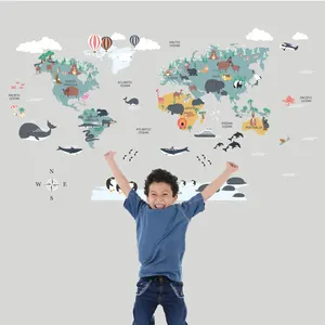 Creative cartoon world map sticker water proof die cut sticker for home decor kids room wall decoration