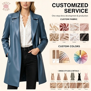 Abrigo de Gabardina Largo para Mujer, Color Azul Grisáceo, con Solapa, Manga Larga, Elegante, para Primavera, Ideal para el Trabajo o Citas, Servicio Personalizado, Venta Caliente - Product Image 1