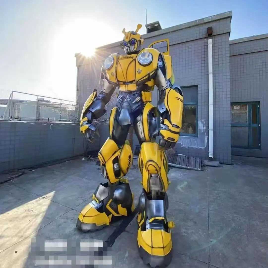 Traje de transformer, fantasia de homem, tamanho de vida, bumble, abelha, cosplay, dança, robô artificial, traje