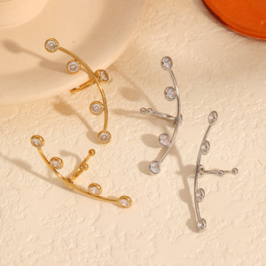 Pendientes de Moda con Zirconia Geométrica, Clips para Oreja sin Perforación, Joyería para Fiesta, Chapados en Oro de 18K, Acero de Titanio, Pendientes para Mujer - Product Image 2