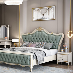 Lit <span class=keywords><strong>king</strong></span> <span class=keywords><strong>size</strong></span> de style américain luxueux, lit double en bois massif de style européen de haute qualité, tête de lit en cuir souple - Product Image 3