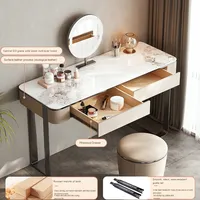 Coiffeuse en bois massif avec dalle de roche de style italien Coiffeuse de chambre à coucher crème design haut de gamme pour le maquillage des petits appartements