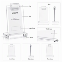 Support de reçus en acrylique personnalisé, transparent, avec clip, pour comptoir, support de notes, organisateur de factures de café, base d'affichage de bureau avec logo OEM, ensemble de panneaux de présentation pour magasin