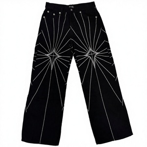 Jean en denim extensible noir Y2K de haute qualité à imprimé animal et rivets, coupe droite, style Thug Club pour homme - Product Image 3