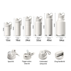 Botella de agua de acero inoxidable con aislamiento de 2 tapas con logotipo personalizado de doble pared única portátil - Product Image 5