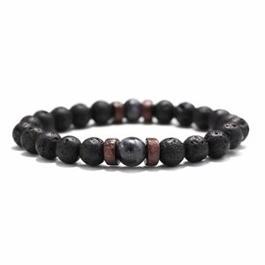 Pulsera Elástica de Piedras Naturales Vintage con Cuentas de Madera y Piedra Volcánica de Lava <span class=keywords><strong>para</strong></span> Uso Diario Masculino - Product Image 3