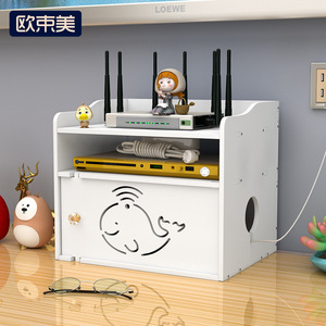 Desktop Router Box Cable Storage Wall Mounted WiFi Modem Set Top Box Rack 2 Tier Large Capacity Dustproof No Drill Installation - Product Image 2