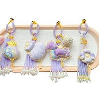 Nouveau porte-clés tissé en brocart de style chinois Song, fait main, avec motifs de fleurs porte-bonheur, petit cheval et sac à monnaie en alliage