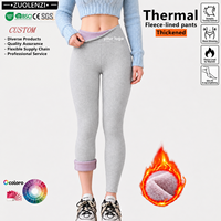 Leggings en polaire gris clair pour femmes, doublure sherpa violette, taille haute, épais, chauds, extensibles, pour l'hiver, vente en gros