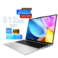 Vente en gros d'usine OEM Nouveau portable 16,1 pouces Intel N95 Quad-Core 1,7 GHz 512 Go SSD IPS 16:10 1920x1200 Clavier anglais Caméra