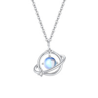 Collier Pendentif Planète Rêveuse en Pierre de Lune en Argent Sterling S925 pour Femme, Chaîne Croisée Plaqué Rhodium, Simple et Polyvalent, Cadeau pour Petite Amie