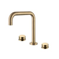 Robinet de lavabo de luxe en laiton à 3 trous, finition or brossé, type séparé, double poignée, eau chaude et froide