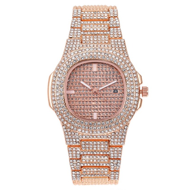 Unisex Luxury Crystal Diamond Watches Silver Gold Fashion Quartz Analog Watch Stainless Steel Band Bracelet Big Face Women Men