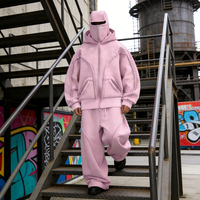 Ensemble survêtement streetwear homme Y2K personnalisé par fabricant OEM, comprenant un sweat à capuche masque de ski double épaisseur et un pantalon de survêtement oversize délavé à l'acide