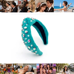 DREAM FASHION Kadın Lüks Kadife Kristal Boncuklu Tasarımcı Taç Bandı El Yapımı Bling Kürklü Saç Aksesuarları - Product Image 4