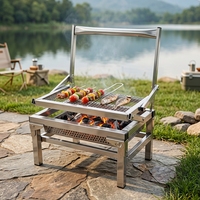 Barbecue rotatif manuel pliable en acier inoxydable, support de barbecue portable au charbon de bois, léger (8 kg) pour le camping en plein air et les familles