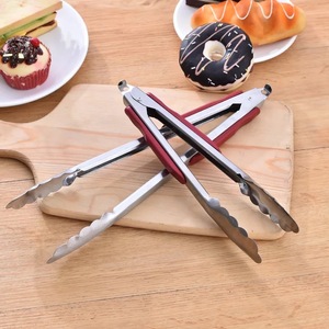 Stainless Steel <b>Tongs</b> With Red Handle 2 Pieces For <b>Kitchen</b> Food Serving And Grilling - Product Image 2