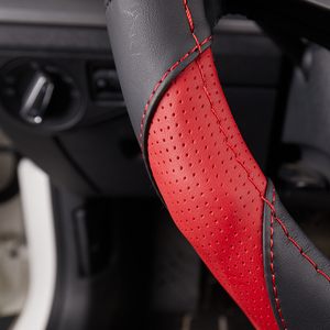   Accesorios Universales Ecológicos para Automóviles, Funda de Cuero Genuino Negra para <span class=keywords><strong>Volante</strong></span> de Coche, para Automóviles Toyota, Honda, Benz - Product Image 6